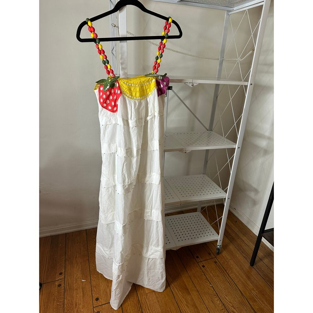 FARM Rio embroidered Fruits Richelieu White Maxi Dress with Colorful Straps